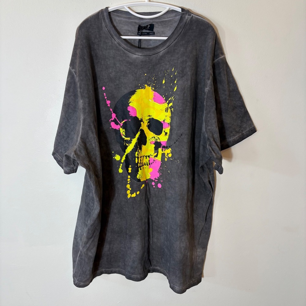 MVP Collections Mens 2XLT Graphic T Shirt Skull Print Acid‎ Wash Made in USA